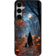 Coque Samsung Galaxy S24+ - Silicone rigide noir Halloween 2026 Witch with a cat