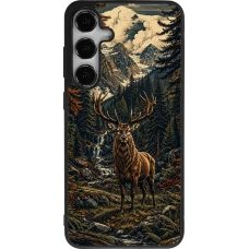 Coque Samsung Galaxy S24+ - Silicone rigide noir Linocut Cerf