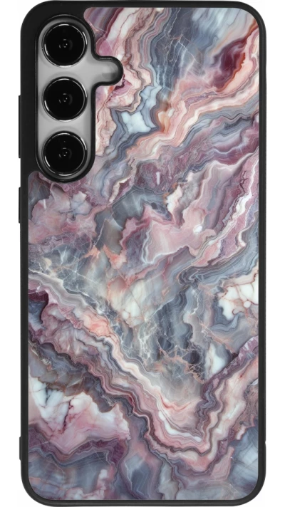 Coque Samsung Galaxy S24+ - Silicone rigide noir Marbre violette argentée