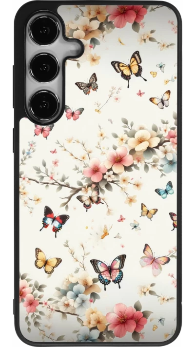 Coque Samsung Galaxy S24+ - Silicone rigide noir Spring 25 Papillons Légers