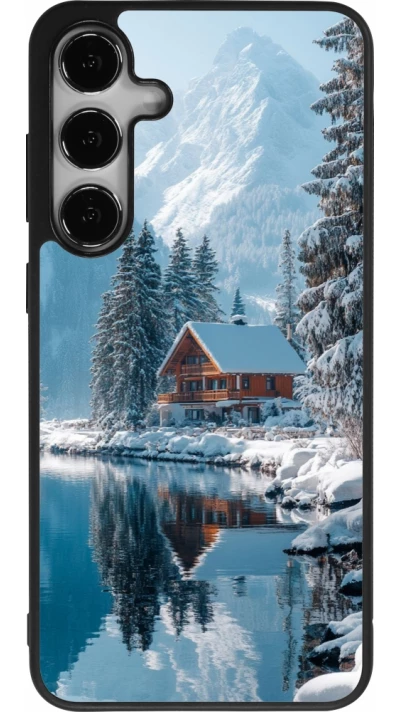 Coque Samsung Galaxy S24+ - Silicone rigide noir Winter 25 Winter house forest day