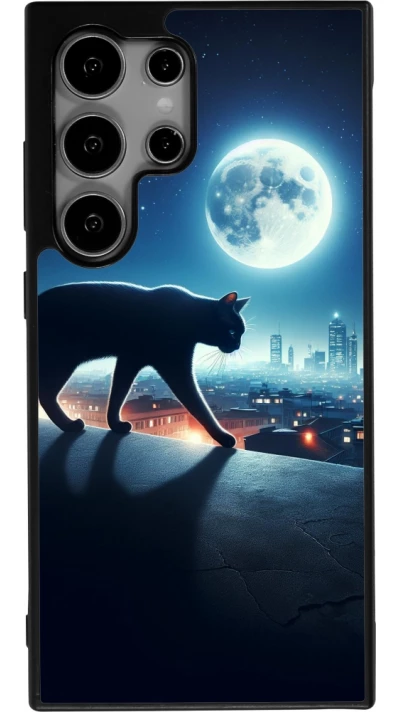 Samsung Galaxy S24 Ultra Case Hülle - Silikon schwarz Schwarze Katze unter dem Vollmond