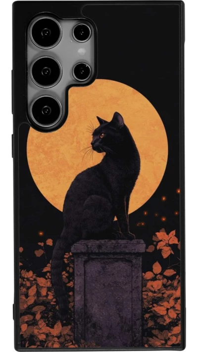 Coque Samsung Galaxy S24 Ultra - Silicone rigide noir Halloween 2026 Cat Art Nouveau