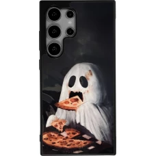 Coque Samsung Galaxy S24 Ultra - Silicone rigide noir Halloween 2026 Ghost eating pizza
