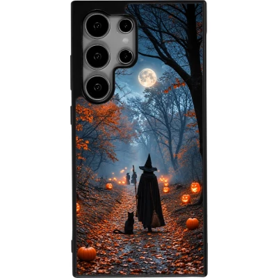 Coque Samsung Galaxy S24 Ultra - Silicone rigide noir Halloween 2026 Witch with a cat