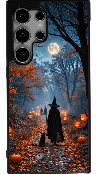 Coque Samsung Galaxy S24 Ultra - Silicone rigide noir Halloween 2026 Witch with a cat