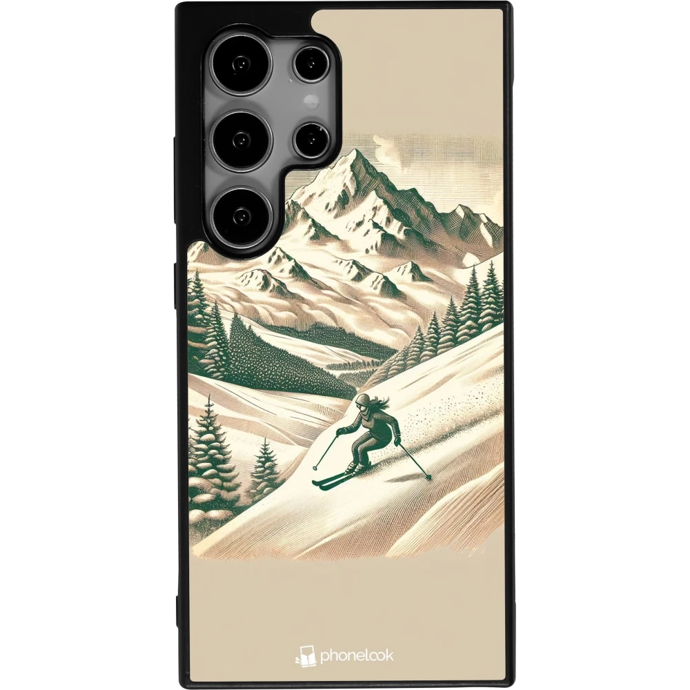 Coque Samsung Galaxy S24 Ultra - Silicone rigide noir Vintage Ski Mountain