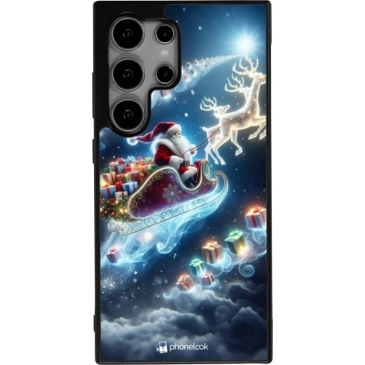 Coque Samsung Galaxy S24 Ultra - Silicone rigide noir Noël 2023 Père Noël enchanté