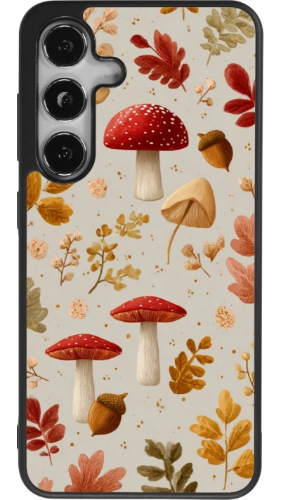 Coque Samsung Galaxy S25 - Silicone rigide noir Autumn 26 Mushrooms and leaves