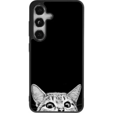 Coque Samsung Galaxy S25 - Silicone rigide noir Cat Looking Up Black