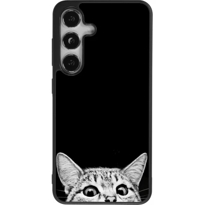 Coque Samsung Galaxy S25 - Silicone rigide noir Cat Looking Up Black