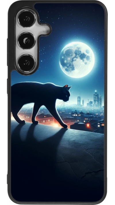Samsung Galaxy S25 Case Hülle - Silikon schwarz Schwarze Katze unter dem Vollmond