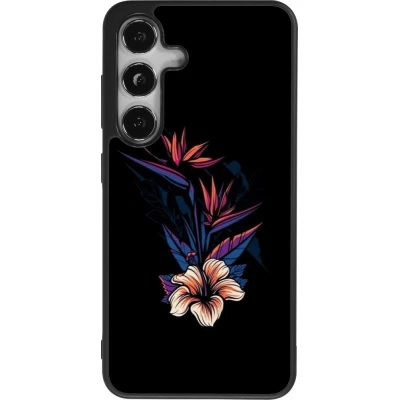 Coque Samsung Galaxy S25 - Silicone rigide noir Dark Flowers