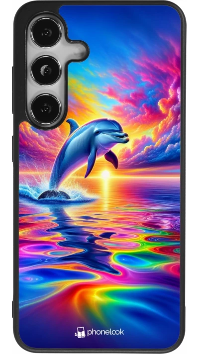 Samsung Galaxy S25 Case Hülle - Silikon schwarz Glücklicher Regenbogen-Delfin