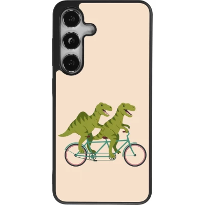 Coque Samsung Galaxy S25 - Silicone rigide noir Dinosaurs on bikes 2026