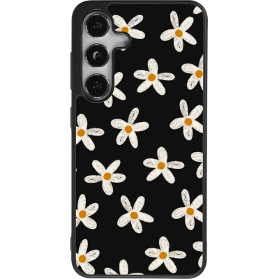 Coque Samsung Galaxy S25 - Silicone rigide noir Easter 2024 white on black flower