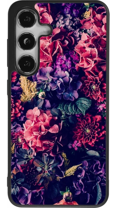 Samsung Galaxy S25 Case Hülle - Silikon schwarz Flowers Dark
