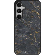 Coque Samsung Galaxy S25 - Silicone rigide noir Grey Gold Marble