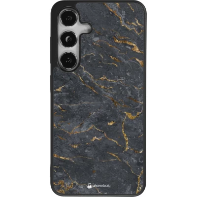Coque Samsung Galaxy S25 - Silicone rigide noir Grey Gold Marble