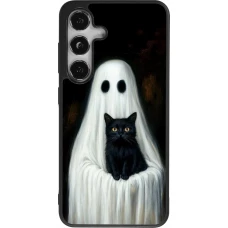 Coque Samsung Galaxy S25 - Silicone rigide noir Halloween 2025 Ghost with black cat