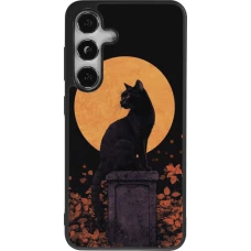 Coque Samsung Galaxy S25 - Silicone rigide noir Halloween 2026 Cat Art Nouveau