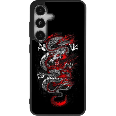 Coque Samsung Galaxy S25 - Silicone rigide noir Japanese style Dragon Tattoo Red Black