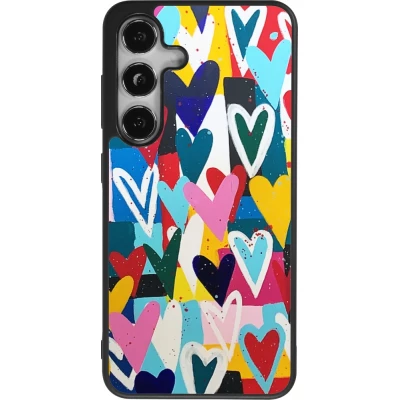 Samsung Galaxy S25 Case Hülle - Silikon schwarz Joyful Hearts