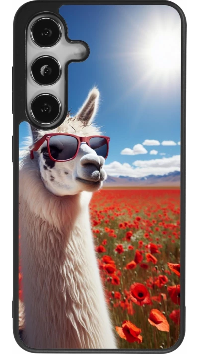 Coque Samsung Galaxy S25 - Silicone rigide noir Lama Chic en Coquelicot