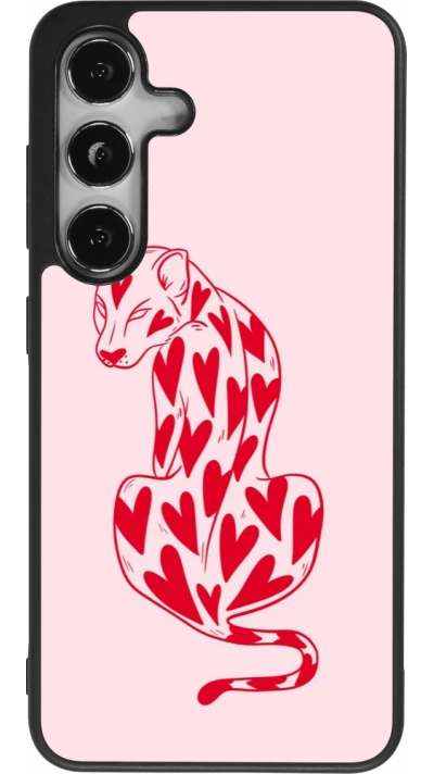 Coque Samsung Galaxy S25 - Silicone rigide noir Leopard with hearts 2026