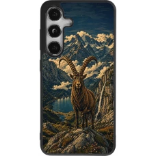Coque Samsung Galaxy S25 - Silicone rigide noir Linocut Bouquetin