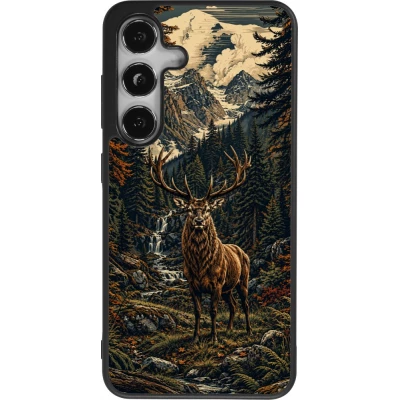 Coque Samsung Galaxy S25 - Silicone rigide noir Linocut Cerf