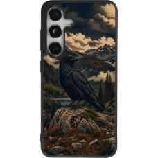 Coque Samsung Galaxy S25 - Silicone rigide noir Linocut Grand Corbeau