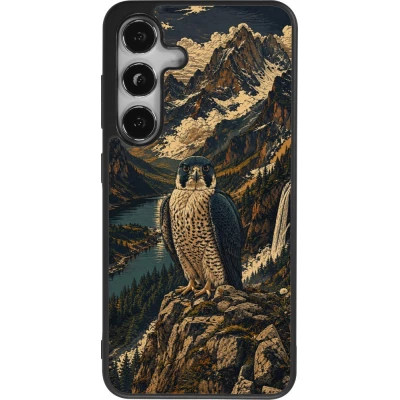 Coque Samsung Galaxy S25 - Silicone rigide noir Linocut Faucun pèlerin