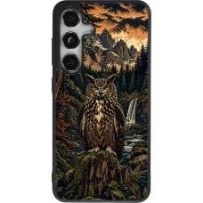 Coque Samsung Galaxy S25 - Silicone rigide noir Linocut Grand-Duc