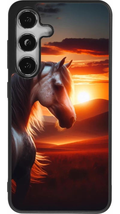 Coque Samsung Galaxy S25 - Silicone rigide noir Majestic Sunset Horse