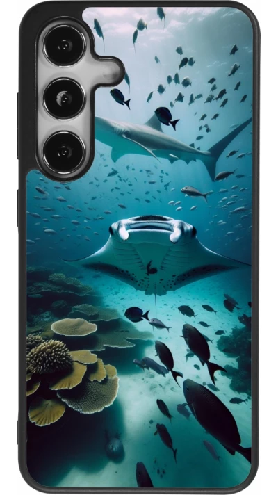 Coque Samsung Galaxy S25 - Silicone rigide noir Manta Lagon Nettoyage