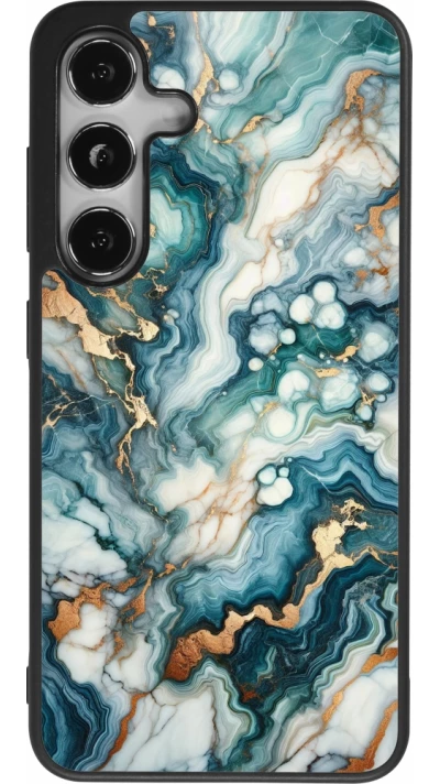 Coque Samsung Galaxy S25 - Silicone rigide noir Marbre Vert Bleu Doré