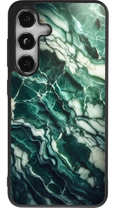 Coque Samsung Galaxy S25 - Silicone rigide noir Marbre vert majestueux