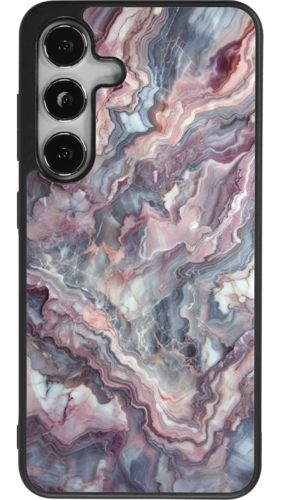 Samsung Galaxy S25 Case Hülle - Silikon schwarz Violetter silberner Marmor