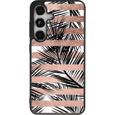 Samsung Galaxy S25 Case Hülle - Silikon schwarz Palm trees gold stripes