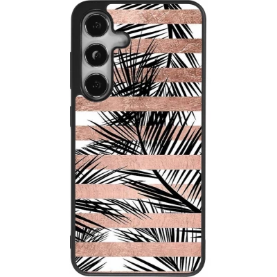 Samsung Galaxy S25 Case Hülle - Silikon schwarz Palm trees gold stripes
