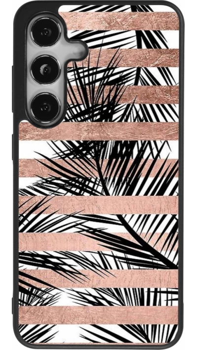 Samsung Galaxy S25 Case Hülle - Silikon schwarz Palm trees gold stripes