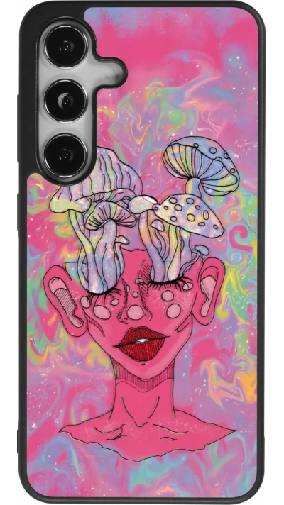 Samsung Galaxy S25 Case Hülle - Silikon schwarz Psychedelic pink mushroom