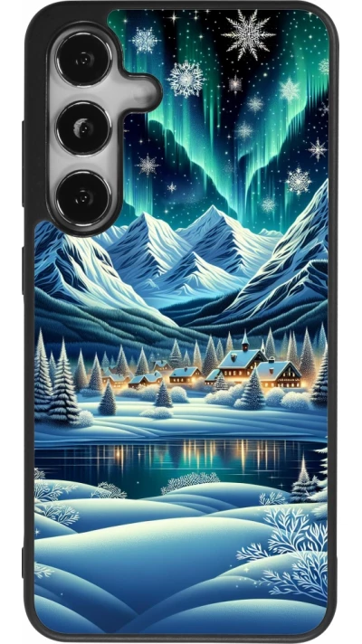Coque Samsung Galaxy S25 - Silicone rigide noir Snowy Mountain Village Lake night