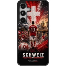 Coque Samsung Galaxy S25 - Silicone rigide noir Football Schweiz splash 2026