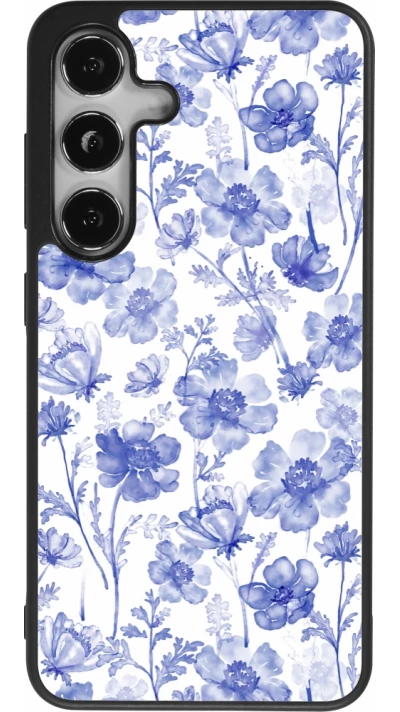 Coque Samsung Galaxy S25 - Silicone rigide noir Spring 23 watercolor blue flowers