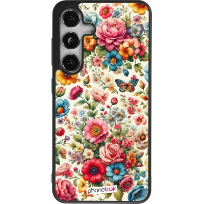 Coque Samsung Galaxy S25 - Silicone rigide noir Spring 25 printemps fleuri