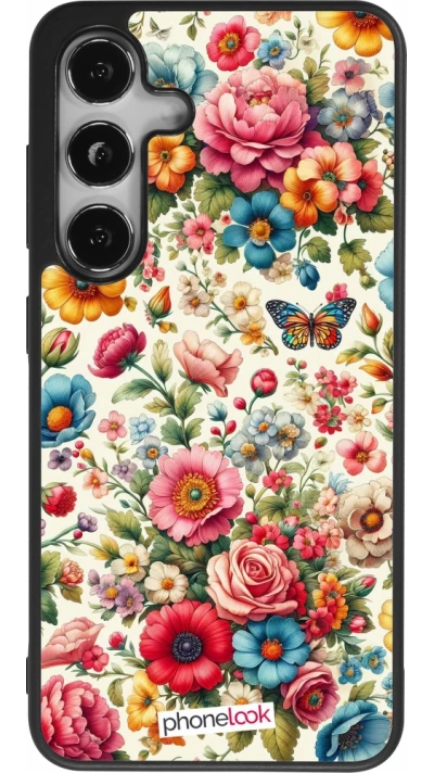Coque Samsung Galaxy S25 - Silicone rigide noir Spring 25 printemps fleuri