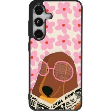 Coque Samsung Galaxy S25 - Silicone rigide noir Dog with newspaper Spring 2026