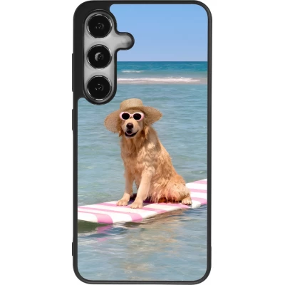 Coque Samsung Galaxy S25 - Silicone rigide noir Summer Dog on Paddle